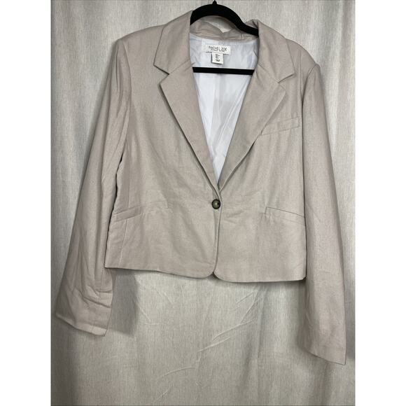 Rachel Zoe Jacket Women’s Size L Beige Cropped Linen Blend Academia Corp Career - Picture 1 of 5